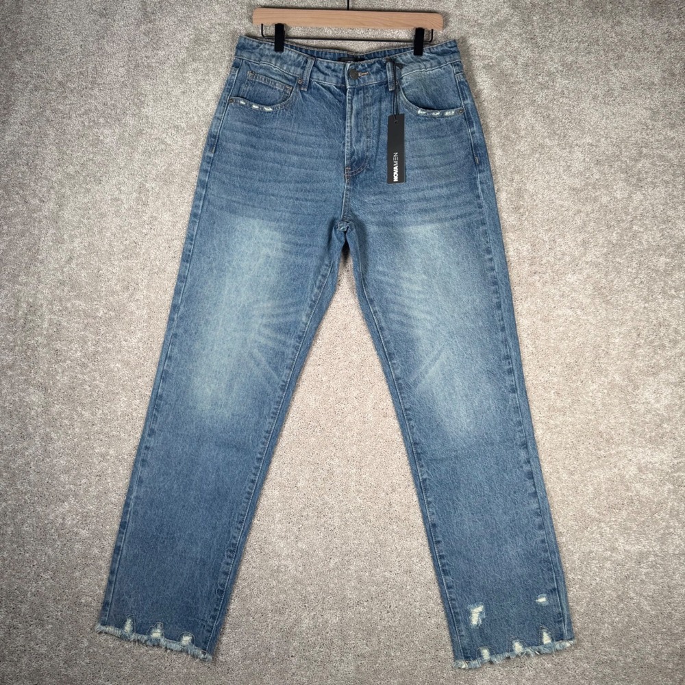 Fashion Nova Men's 32x32 Distressed Straight Leg Jeans Raw Hem NWT